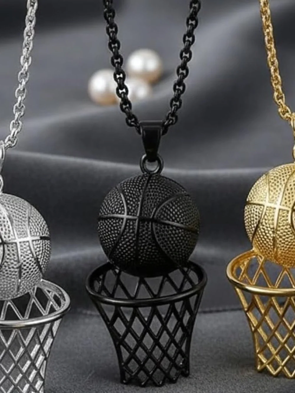 Black Basketball Hoop Pendant Necklace C45